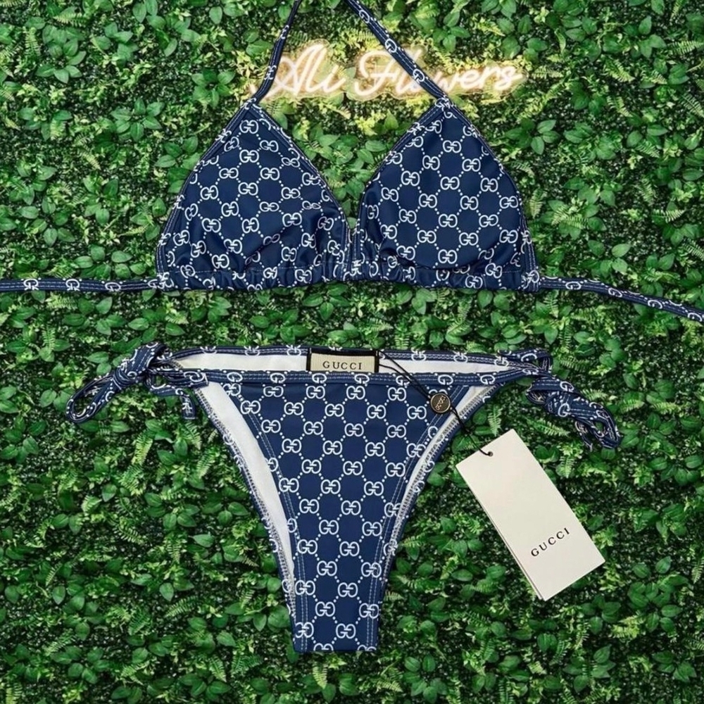 Gucci Blue GG Monogram Triangle Bikini Set
